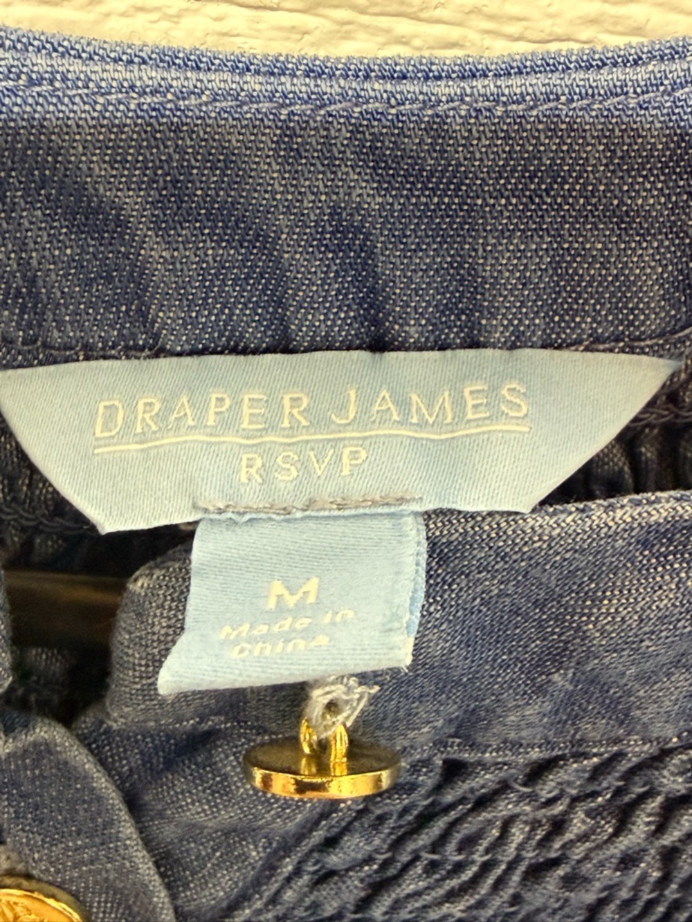 Draper James Indigo Denim-Look Smocked Yoke Blouse - Picture 2 of 3